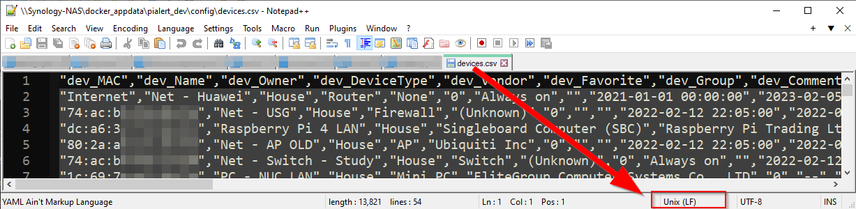 Nodepad++ line endings